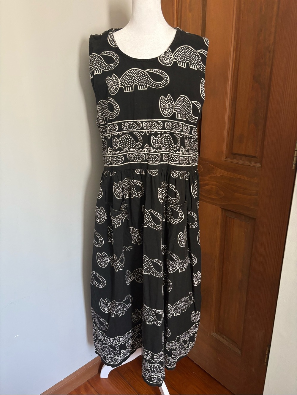 Vintage Large Novelty Cat Lady Print 100% Cotton Pullover Pinafore Sun Dress A16 - Picture 3 of 11